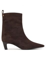 Tommy Hilfiger Botki Kitten Heel Suede Ankle Boot FW0FW09670 Brązowy ciemny. Brązowe botki Tommy Hilfiger, bez wzorów, ze skóry, bez obcasa, na słupku, bez zapięcia. Za 699.99 zł.
