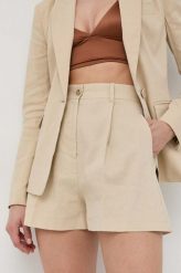 Pinko szorty lniane damskie kolor beżowy gładkie high waist. Brązowe szorty Pinko, bez wzorów. Za 909.99 zł.