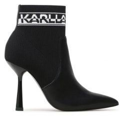 Botki KARL LAGERFELD. Czarne botki KARL LAGERFELD, bez wzorów, bez obcasa, na szpilce, bez zapięcia. Za 499.99 zł.