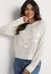 Jasnobeżowy Sweter z Wełną i Kwiatowymi Aplikacjami Saivin. Brązowe swetry Born2be, m, z aplikacjami, z jeansu, bez ramiączek. W wyprzedaży za 135.99 zł.
