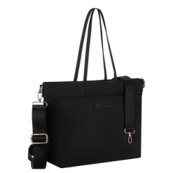 Czarna, duża shopperka damska z nylonu, mieszcząca format A4 i zamykana klipsem magnetycznym Peterson PTN JN-10. Czarne torebki klasyczne Peterson, bez wzorów, z nylonu, do ręki, duże, bez dodatków. Za 119.99 zł.
