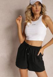 Czarne Dresowe Szorty High Waist z Gumką w Talii Narefia. Czarne szorty Renee, w ażurowe wzory, z dresówki, z podwyższonym stanem. W wyprzedaży za 27.99 zł.