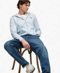 Superdry Bluza z kapturem Essential Logo z połowicznym szczotkowaniem i zamkiem. Niebieskie bluzy Superdry, xl, bez wzorów, z kapturem. Za 386.60 zł.