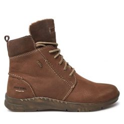 Botki Josef Seibel. Brązowe botki Josef Seibel, bez wzorów, bez obcasa, na płaskiej podeszwie, bez zapięcia. Za 499.99 zł.