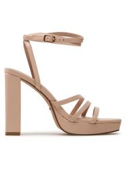 DeeZee Sandały F048-5 Beżowy. Brązowe sandały DeeZee, bez wzorów, ze skóry, bez obcasa, na słupku, bez zapięcia. Za 159.99 zł.