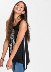 Długi top z miękkiej wiskozy. Czarne topy bonprix, bez wzorów, z wiskozy, bez kołnierzyka, bez ramiączek. Za 69.99 zł.