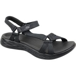 Sandały damskie, Skechers On The Go 600. Czarne sandały Skechers, bez wzorów, bez obcasa, bez zapięcia. Za 249.99 zł.