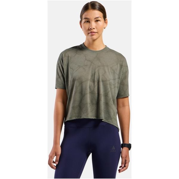 Koszulka damska Odlo ACTIVE 365 NATURAL BLEND PRINT T-shirt. Zielone t-shirty sportowe ODLO, bez wzorów, bez ramiączek. W wyprzedaży za 296.99 zł.