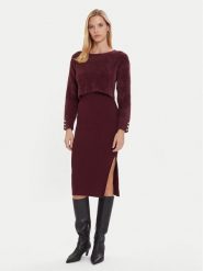 Morgan Sukienka dzianinowa 242-RMONA Bordowy Slim Fit. Czerwone sukienki Morgan, xl, bez wzorów, z dzianiny, bez kołnierzyka, bez ramiączek. Za 404.05 zł.