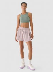 4F Spodenki treningowe szybkoschnące 4F x Anna Lewandowska - beżowe M. Brązowe szorty sportowe 4f, bez wzorów, z elastanu, z podwyższonym stanem, na fitness i siłownię. W wyprzedaży za 119.99 zł.