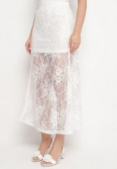 Biała Rozkloszowana Spódnica z Koronki Zdobiona Rozcięciem Zariska. Białe spódnice Born2be, na imprezę, m, z aplikacjami, z koronki, eleganckie, midi, rozkloszowane. Za 89.99 zł.