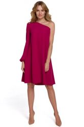 Asymetryczna sukienka na jedno ramię trapezowa fioletowa. Fioletowe sukienki Sukienki.shop, na imprezę, l, bez wzorów, wizytowe, z asymetrycznym kołnierzem, bez ramiączek, asymetryczne. Za 289.00 zł.