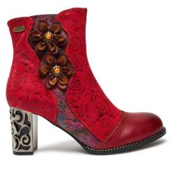 Botki Laura Vita. Czerwone botki LAURA VITA, bez wzorów, bez obcasa, na słupku, bez zapięcia. Za 339.99 zł.