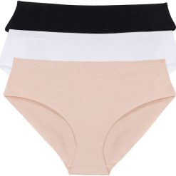Figi "panty" cięte laserowo (3 pary) bonprix czarny + biały + cielisty. Figi marki bonprix. Za 38.97 zł.