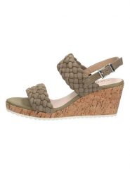 Caprice Skórzane sandały w kolorze khaki na koturnie rozmiar: 39. Brązowe sandały Caprice, bez wzorów, z otwartym noskiem, bez obcasa, na koturnie, bez zapięcia. Za 165.54 zł.