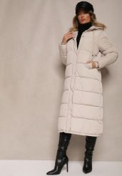 Jasnobeżowa Długa Kurtka Pikowana z Kapturem i Sznurkami Sassila. Brązowe kurtki Renee, l, bez wzorów, eleganckie, z kapturem. W wyprzedaży za 160.99 zł.