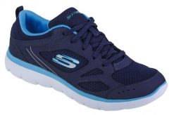 Buty sportowe Sneakersy damskie, Skechers Summits Suited. Niebieskie buty treningowe Skechers, bez wzorów, z materiału, przed kostkę, bez zapięcia, trekkingowe. Za 229.99 zł.
