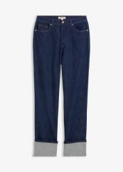 Dżinsy o luźnym kroju high waist, straigt. Niebieskie jeansy bonprix, bez wzorów, z jeansu, z podwyższonym stanem. Za 119.99 zł.