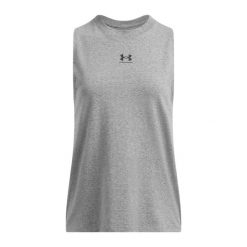 Tank top treningowy damski Under Armour Rival Muscle Tank. Szare topy Under Armour, m, bez wzorów, bez kołnierzyka, bez ramiączek. Za 129.99 zł.