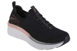 Buty do chodzenia damskie Skechers Dlux. Czarne buty treningowe Skechers, bez wzorów, z materiału, bez zapięcia, na fitness i siłownię. Za 359.99 zł.