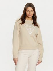 Guess Bluza W5RQ09 K8802 Beżowy Regular Fit. Brązowe bluzy Guess, xl, z aplikacjami, z bawełny, bez kaptura. Za 219.99 zł.