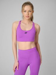 4F Biustonosz treningowy ze średnim wsparciem damski - różowy L. Czerwone biustonosze sportowe 4f, bez wzorów, z gumy, na fitness i siłownię. Za 129.99 zł.