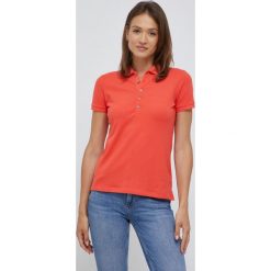 Lauren Ralph Lauren polo damski kolor pomarańczowy z kołnierzykiem. Brązowe t-shirty Lauren Ralph Lauren, bez wzorów, bez kołnierzyka, bez ramiączek. W wyprzedaży za 299.99 zł.
