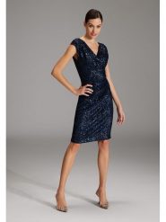 SWING Sukienka w kolorze granatowym rozmiar: 44. Niebieskie sukienki Swing, bez wzorów, bez kołnierzyka, bez ramiączek, midi. Za 271.67 zł.