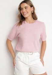 Różowy Sweter z Wełną i Krótkim Rękawem Turosa. Czerwone swetry Born2be, bez wzorów, z jeansu, eleganckie, bez ramiączek. W wyprzedaży za 84.99 zł.