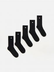 Długie skarpetki z haftem 5 pack - czarny. Czarne skarpetki Reserved, bez wzorów. Za 59.99 zł.