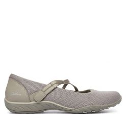 Baleriny Skechers. Brązowe baleriny Skechers, bez wzorów, bez obcasa, bez zapięcia. Za 299.99 zł.