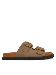 DeeZee Klapki J362023 Brązowy. Brązowe klapki DeeZee, bez wzorów, z materiału, bez obcasa, bez zapięcia. Za 139.99 zł.