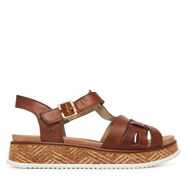 Sandały Rieker. Brązowe sandały Rieker, bez wzorów, bez obcasa, na płaskiej podeszwie, bez zapięcia. Za 399.99 zł.