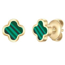 Glanzstücke München Kolczyki koniczyna ze stali nierdzewnej w zlocie z malachitem (synth.) 1 ct Damski. Zielone kolczyki Glanzstücke München, z malachitem, pozłacane. Za 144.49 zł.