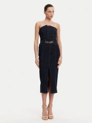 Fracomina Sukienka jeansowa FR25SD4010D46093 Granatowy Slim Fit. Niebieskie sukienki Fracomina, l, bez wzorów, z bawełny, bez kołnierzyka, bez ramiączek. Za 699.99 zł.