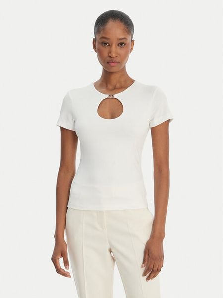 Rinascimento Bluzka CFC0128635003 Biały Regular Fit. Białe bluzki Rinascimento, l, bez wzorów, z syntetyku, bez kołnierzyka, bez ramiączek. Za 249.99 zł.