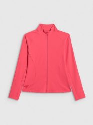 4F Bluza treningowa slim bez kaptura damska - koralowa XS. Czerwone bluzy 4f, xs, bez wzorów, z materiału, bez ramiączek, bez kaptura. Za 179.99 zł.