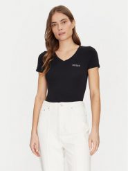 Guess T-Shirt O5RI02 KBBU1 Czarny Regular Fit. Czarne t-shirty Guess, xs, z aplikacjami, z bawełny, bez kołnierzyka, bez ramiączek. Za 119.99 zł.