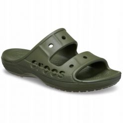 Klapki Dla Dorosłych Crocs Baya Sandal. Zielone klapki Crocs, bez wzorów, z materiału, bez obcasa, bez zapięcia. Za 119.99 zł.