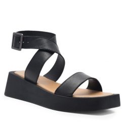 Sandały Badura. Czarne sandały Badura, bez wzorów, bez obcasa, na płaskiej podeszwie, bez zapięcia. Za 249.99 zł.