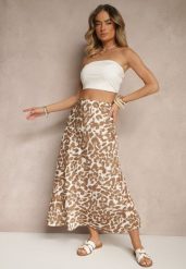 Brązowo-Beżowa Panterkowa Spódnica z Wiskozy High Waist Fevirellea. Brązowe spódnice Renee, na co dzień, m, bez wzorów, z wiskozy, eleganckie, maxi, dopasowane. W wyprzedaży za 43.99 zł.