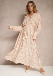 Różowa Sukienka z Bawełny z Dekoltem w Szpic i Wiązaniem w Talii Efalenora. Czerwone sukienki Renee, na co dzień, l, bez wzorów, z bawełny, eleganckie, bez kołnierzyka, bez ramiączek, maxi, dopasowane. W wyprzedaży za 132.99 zł.