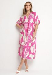 Fuksjowa Sukienka o Pudełkowym Kroju z Dekoltem w Serek w Abstrakcyjny Print Salliven. Czerwone sukienki Born2be, na co dzień, plus size, bez wzorów, eleganckie, bez kołnierzyka, plus size, bez ramiączek, midi. Za 89.99 zł.
