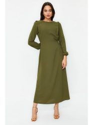 Trendyol Sukienka w kolorze khaki rozmiar: 40. Brązowe sukienki Trendyol, bez wzorów, bez kołnierzyka, bez ramiączek, maxi. Za 105.88 zł.