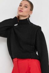 BOSS sweter wełniany damski kolor czarny z golfem. Czarne swetry Boss, m, bez wzorów, z dzianiny, bez ramiączek. W wyprzedaży za 831.99 zł.