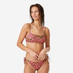 Góra kostiumu kąpielowego damska Roxy. Czerwone bikini Roxy, bez wzorów, z materiału, sportowe. Za 129.99 zł.