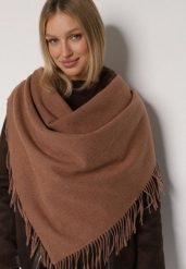Jasnobrązowy Trójkątny Szalik z Wiskozy i Bawełny z Frędzlami Vetirala. Brązowe szaliki i kominy Born2be, bez wzorów, z bawełny, biznesowe. Za 44.99 zł.
