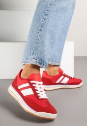 Czerwone Sneakersy Klasyczne Tenisówki z Przeszyciami Kelluria. Czerwone trampki Born2be, bez wzorów, z jeansu, eleganckie, bez zapięcia. W wyprzedaży za 72.24 zł.