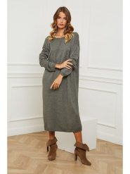 So Cachemire Sukienka dzianinowa "Fastidius" w kolorze oliwkowym rozmiar: S. Brązowe sukienki So Cachemire, s, bez wzorów, z dzianiny, bez kołnierzyka, bez ramiączek, maxi. Za 195.99 zł.