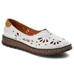Białe Półbuty Artiker Damskie Modne Skórzane Buty. Białe półbuty wsuwane Artiker, bez wzorów, ze skóry, bez obcasa, na koturnie. Za 249.00 zł.
